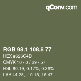 カラーコード: RGB 98.1 108.8 77 | qconv.com