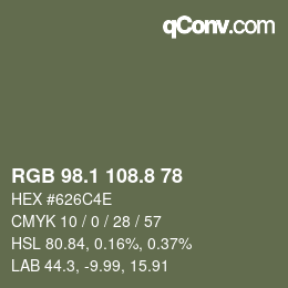 Color code: RGB 98.1 108.8 78 | qconv.com