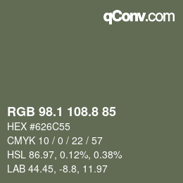 Color code: RGB 98.1 108.8 85 | qconv.com