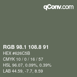 カラーコード: RGB 98.1 108.8 91 | qconv.com
