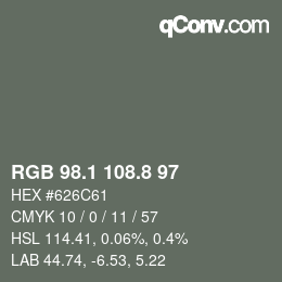 Código de color: RGB 98.1 108.8 97 | qconv.com