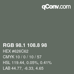 Farbcode: RGB 98.1 108.8 98 | qconv.com