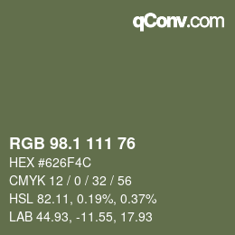 カラーコード: RGB 98.1 111 76 | qconv.com