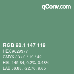 カラーコード: RGB 98.1 147 119 | qconv.com
