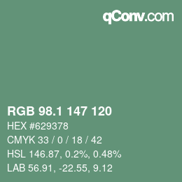 カラーコード: RGB 98.1 147 120 | qconv.com