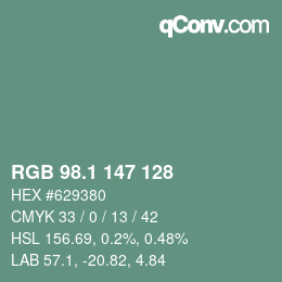 カラーコード: RGB 98.1 147 128 | qconv.com