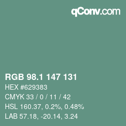 Color code: RGB 98.1 147 131 | qconv.com
