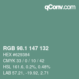 カラーコード: RGB 98.1 147 132 | qconv.com