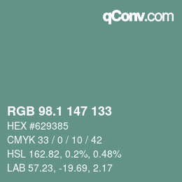 カラーコード: RGB 98.1 147 133 | qconv.com