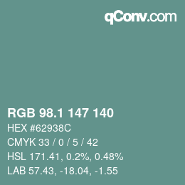 Color code: RGB 98.1 147 140 | qconv.com