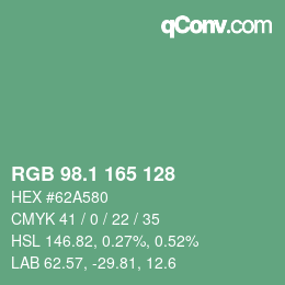 カラーコード: RGB 98.1 165 128 | qconv.com
