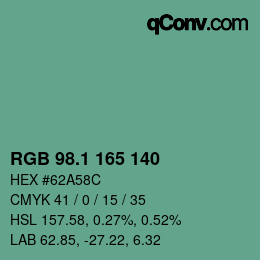 Color code: RGB 98.1 165 140 | qconv.com