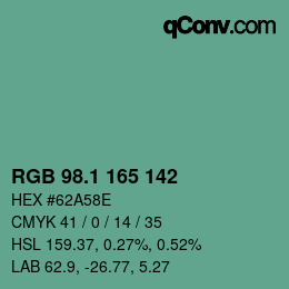 カラーコード: RGB 98.1 165 142 | qconv.com