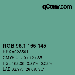 Color code: RGB 98.1 165 145 | qconv.com