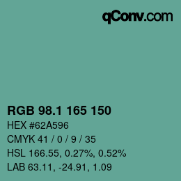 Color code: RGB 98.1 165 150 | qconv.com