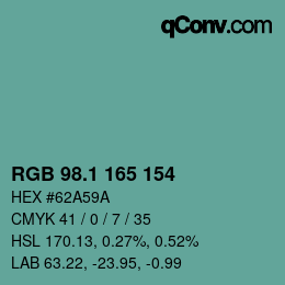 カラーコード: RGB 98.1 165 154 | qconv.com