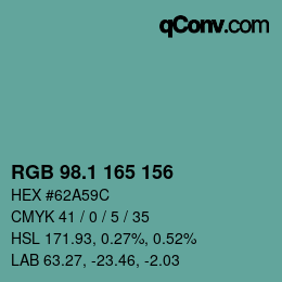 カラーコード: RGB 98.1 165 156 | qconv.com
