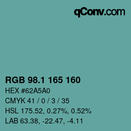 カラーコード: RGB 98.1 165 160 | qconv.com