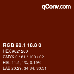 Color code: RGB 98.1 18.8 0 | qconv.com
