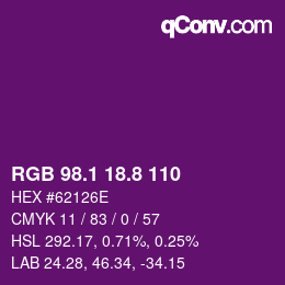 カラーコード: RGB 98.1 18.8 110 | qconv.com