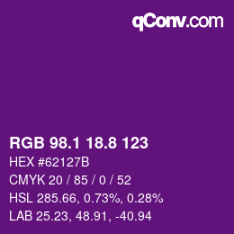 カラーコード: RGB 98.1 18.8 123 | qconv.com