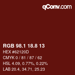 カラーコード: RGB 98.1 18.8 13 | qconv.com