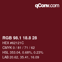 カラーコード: RGB 98.1 18.8 28 | qconv.com