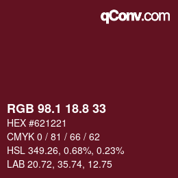 カラーコード: RGB 98.1 18.8 33 | qconv.com