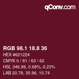 カラーコード: RGB 98.1 18.8 36 | qconv.com