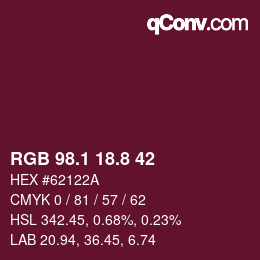 カラーコード: RGB 98.1 18.8 42 | qconv.com