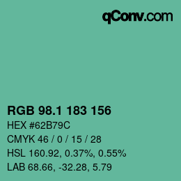 カラーコード: RGB 98.1 183 156 | qconv.com