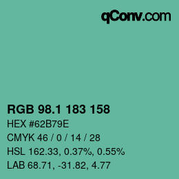 カラーコード: RGB 98.1 183 158 | qconv.com