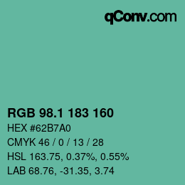 カラーコード: RGB 98.1 183 160 | qconv.com