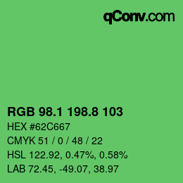カラーコード: RGB 98.1 198.8 103 | qconv.com