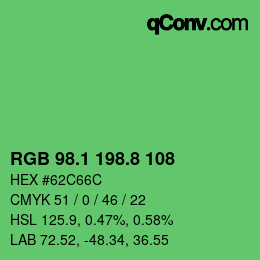 カラーコード: RGB 98.1 198.8 108 | qconv.com