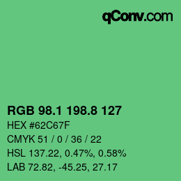 カラーコード: RGB 98.1 198.8 127 | qconv.com