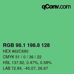 カラーコード: RGB 98.1 198.8 128 | qconv.com
