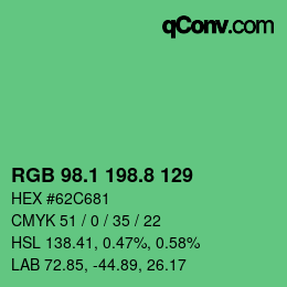 カラーコード: RGB 98.1 198.8 129 | qconv.com