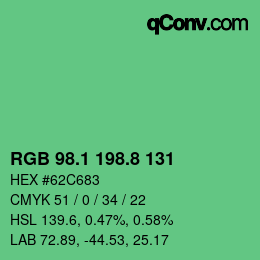 カラーコード: RGB 98.1 198.8 131 | qconv.com