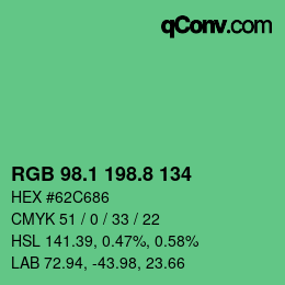 カラーコード: RGB 98.1 198.8 134 | qconv.com