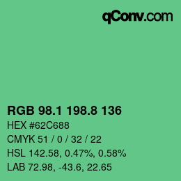 カラーコード: RGB 98.1 198.8 136 | qconv.com