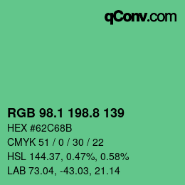 カラーコード: RGB 98.1 198.8 139 | qconv.com