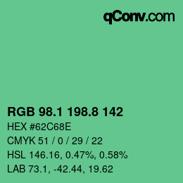 カラーコード: RGB 98.1 198.8 142 | qconv.com