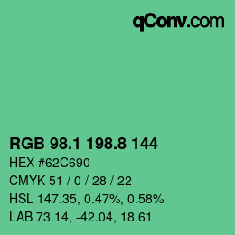カラーコード: RGB 98.1 198.8 144 | qconv.com