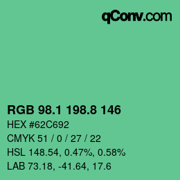 カラーコード: RGB 98.1 198.8 146 | qconv.com
