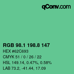 カラーコード: RGB 98.1 198.8 147 | qconv.com