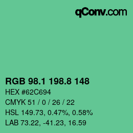 カラーコード: RGB 98.1 198.8 148 | qconv.com