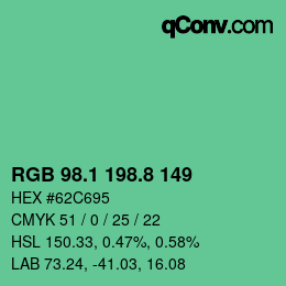 カラーコード: RGB 98.1 198.8 149 | qconv.com
