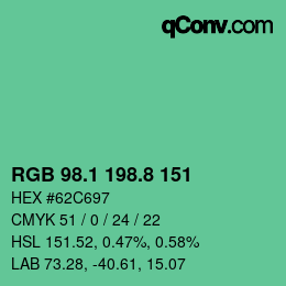 カラーコード: RGB 98.1 198.8 151 | qconv.com