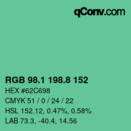 カラーコード: RGB 98.1 198.8 152 | qconv.com
